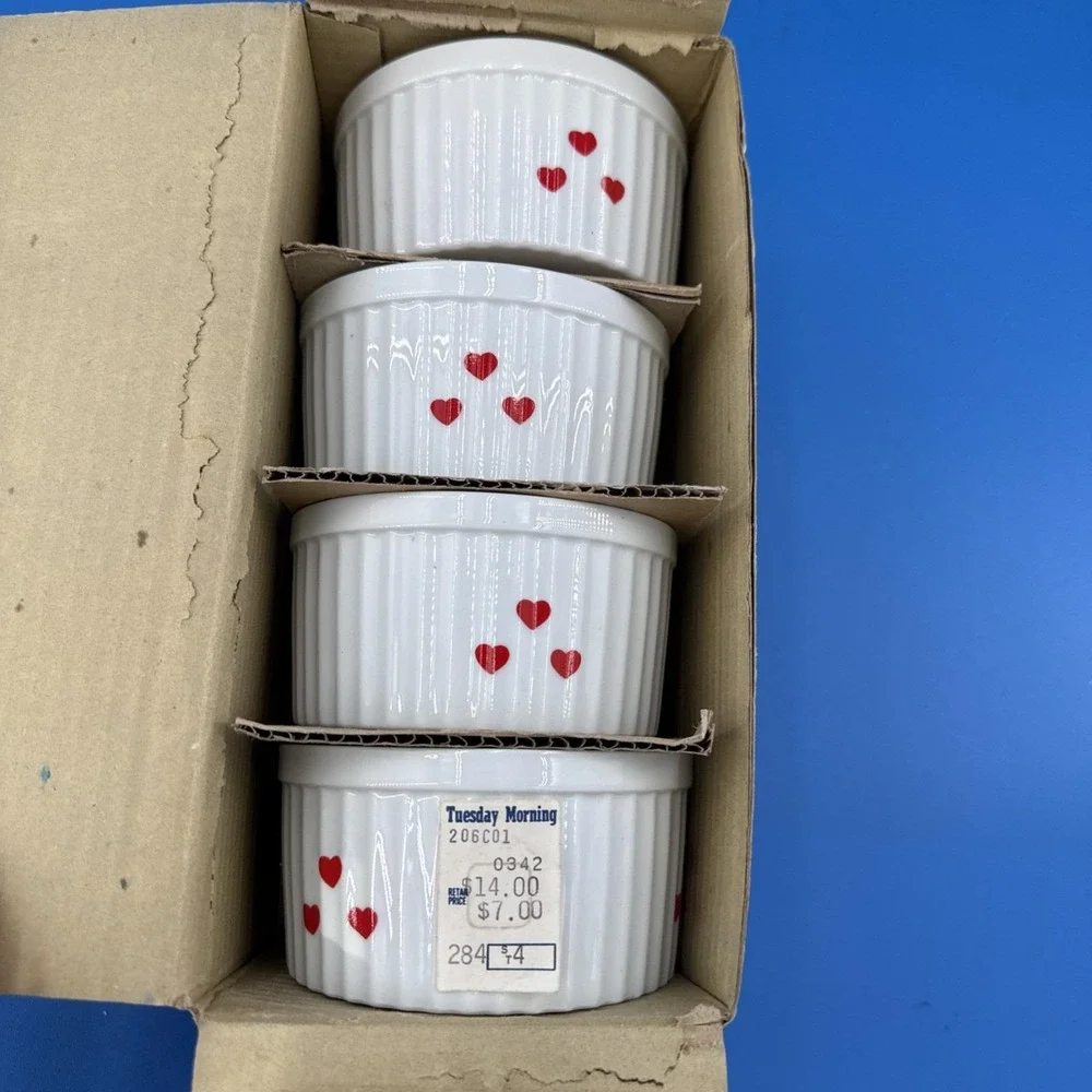 Copco Country Porcelain Ramekins Set of 4 Vintage Bowls Hearts Cottagecore